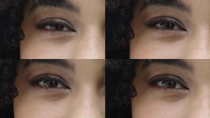 4k视频片段的一个女人的棕色眼睛的特写镜头