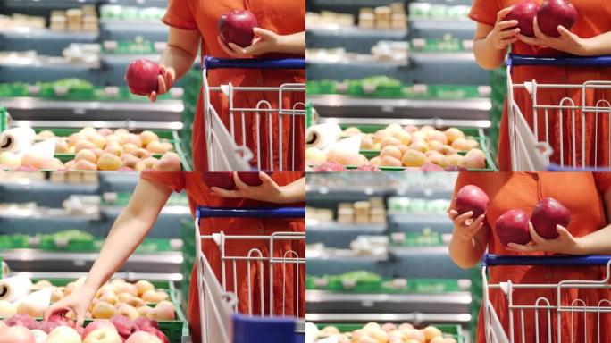 在超市购物水果挑选苹果视频素材