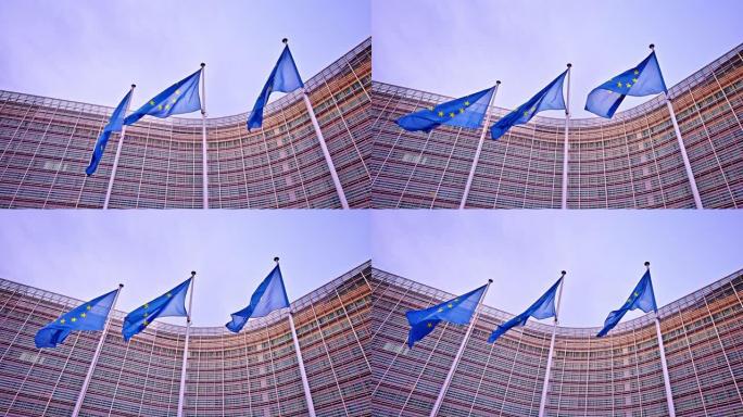 比利时，布鲁塞尔，欧盟委员会，Berlaymont大楼的欧洲国旗
