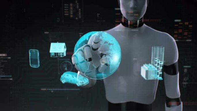 机器人触摸智能住宅，工厂，建筑，汽车，移动连接物联网。4 k.2。