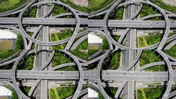 高速公路路口俯视图的无人机镜头