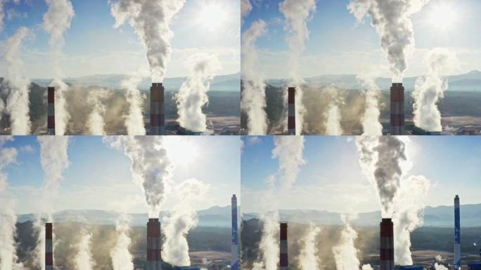 工厂烟囱冒出的烟发电厂能源生产排放