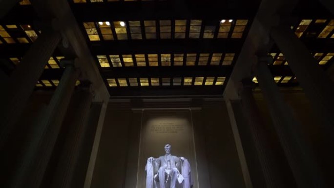 电影倾斜:美国华盛顿林肯纪念堂里的亚伯拉罕·林肯雕像