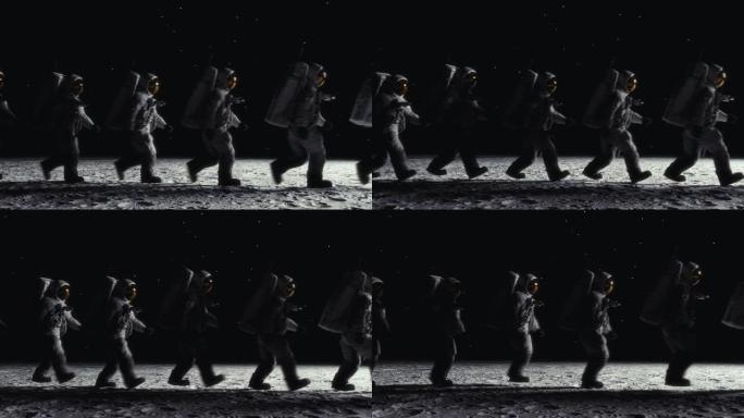 宇航员在月球表面行走。