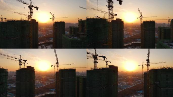 日落时鸟瞰图建筑工地