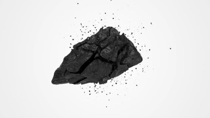 黑色石煤在白色背景上破裂爆炸。大黑暗岩石的特写细节。爆炸概念。运动图形破坏插图时尚艺术背景慢动作爆炸