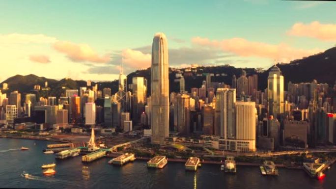 香港日落无人机景观