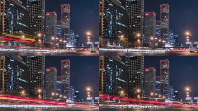 夜间北京交通的T/L低角度视图
