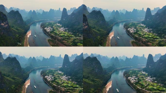中国桂林山河景观山水山河航拍