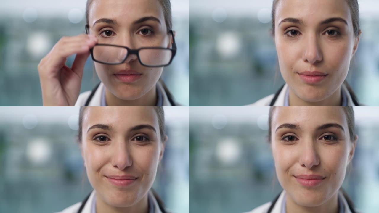 一名年轻医生在现代医院摘下眼镜的4k视频片段