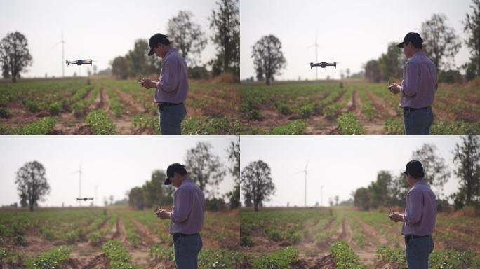 农民使用无人机进行农业活动