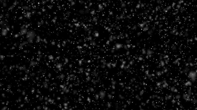 黑色背景上的高细节和孤立的落雪。色度键，可循环。圣诞节，短片效果，下雪，电影业，动画，雪花，下雪，自