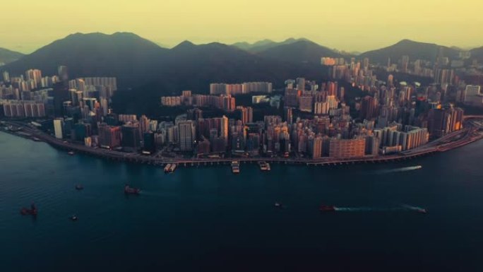 日落时刻的香港城市景观