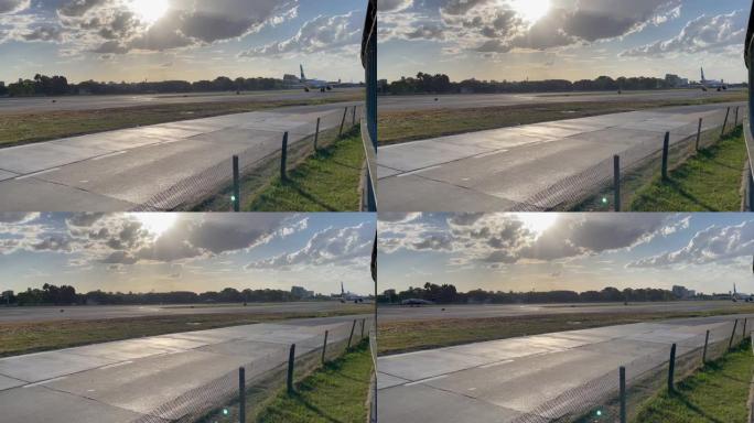 飞机在阿根廷布宜诺斯艾利斯的Aeroparque Jorge Newbery机场起飞。4k分辨率。