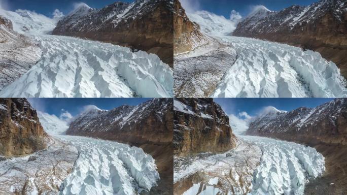 雪白冰川躺在高原山谷