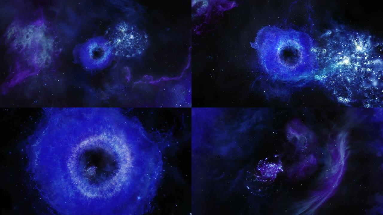 恒星和星系。Loopable。蓝色的。空间背景:星云，恒星，彗星。