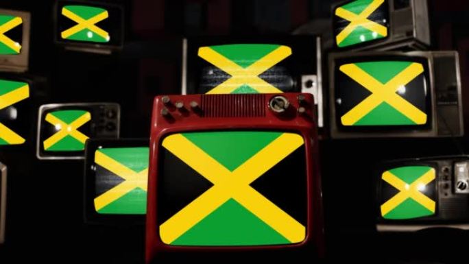 牙买加国旗和老式电视。4k分辨率。