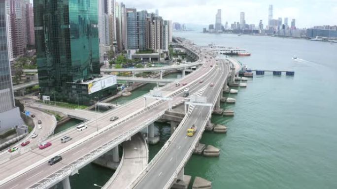 香港拥挤建筑的无人机视图