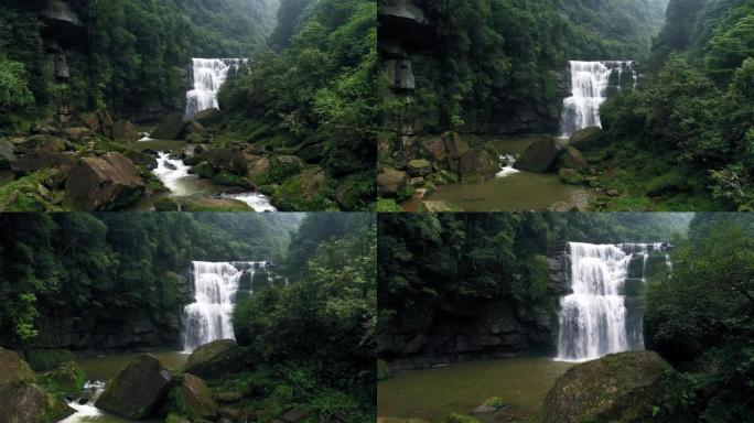 空中瀑布景观背景高山流水绿水青山山崖