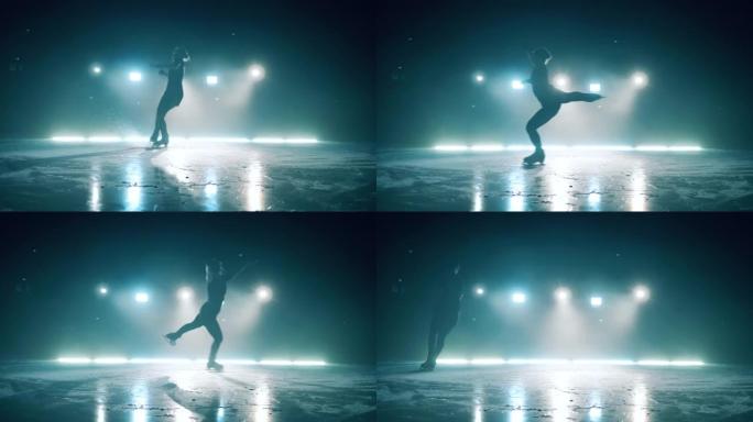 女子花样滑冰运动员在滑冰时跳跃