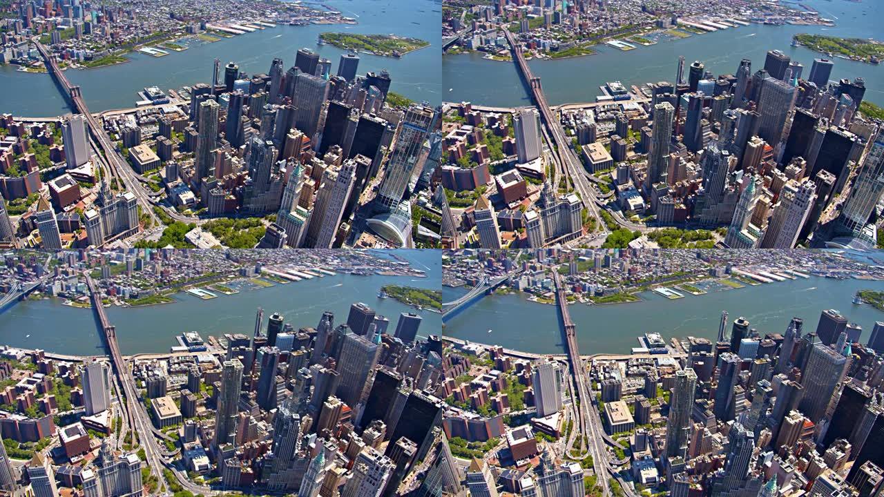纽约的鸟瞰图。布鲁克林大桥。曼哈顿金融区。