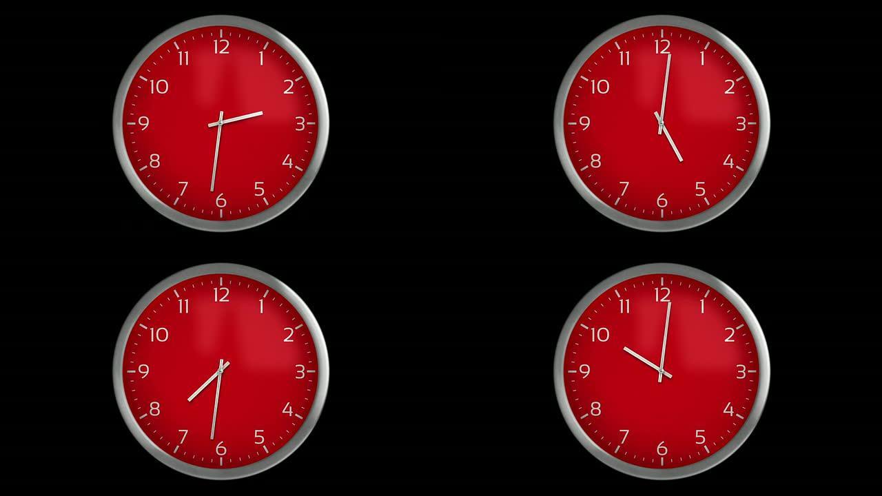 经典挂钟。每分钟1帧。可循环。红色。