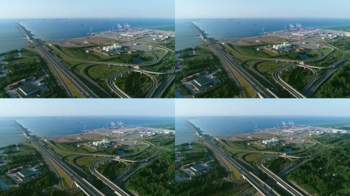 从无人机镜头中获得圣彼得堡的高速公路和大海