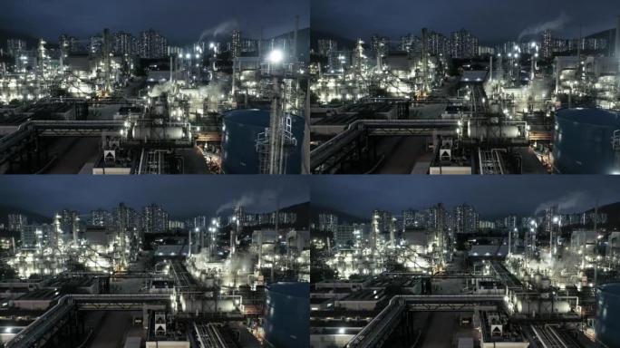 鸟瞰夜光油码头是储存石油和石化的工业设施