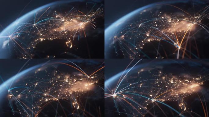 全球网络-美国，美利坚合众国，北美-全球业务，飞行路线，连接线-多色