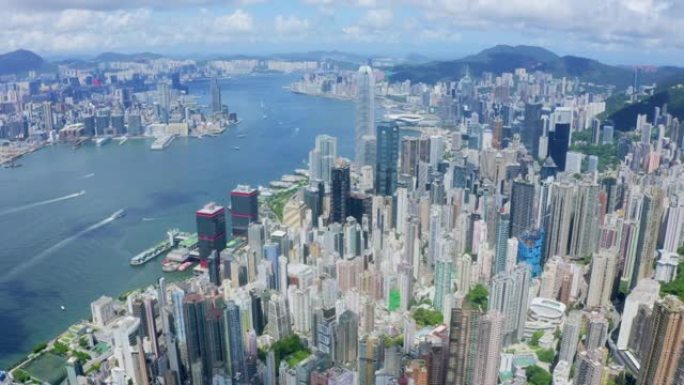 航拍香港城市高楼大厦城市发现金融区