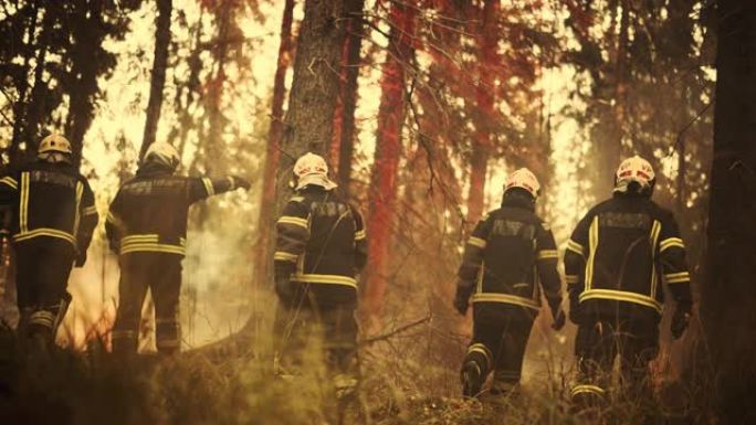 配备安全设备和制服的志愿消防员小队在大火完全失控之前包围了熊熊大火。消防员应对紧急情况并防止灾难。