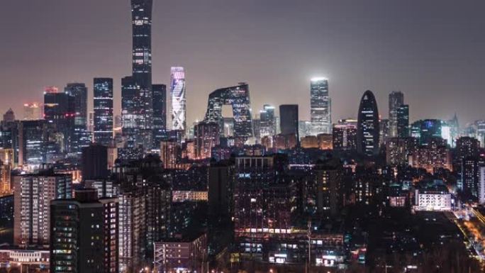 北京天际线和市中心夜间/北京，中国的T/L TU鸟瞰图