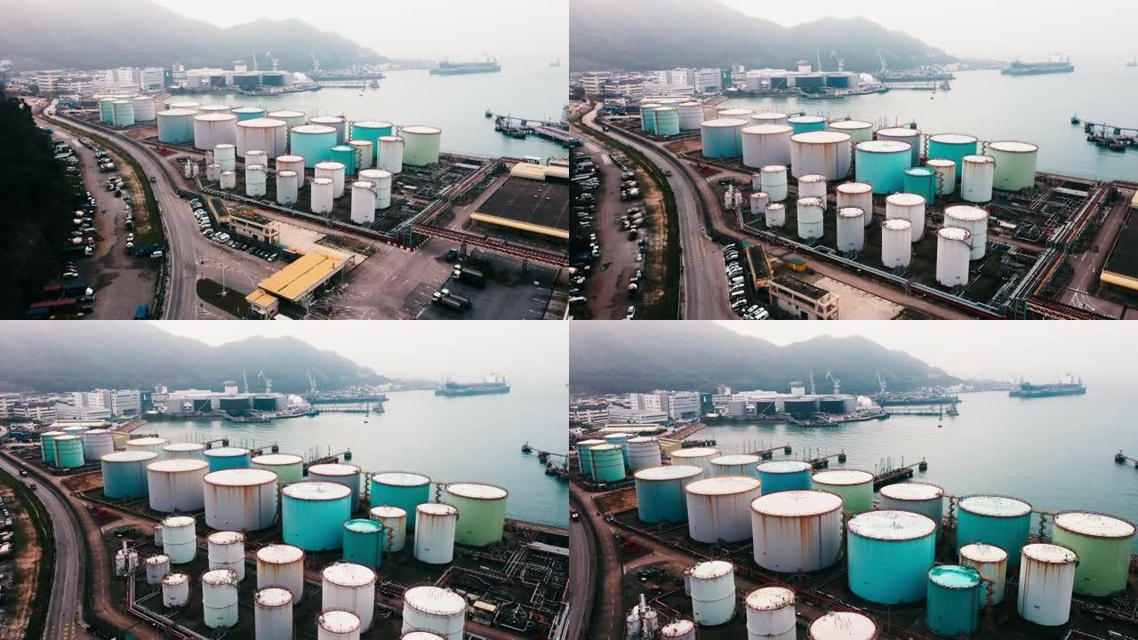鸟瞰式炼油厂工业区工业港口