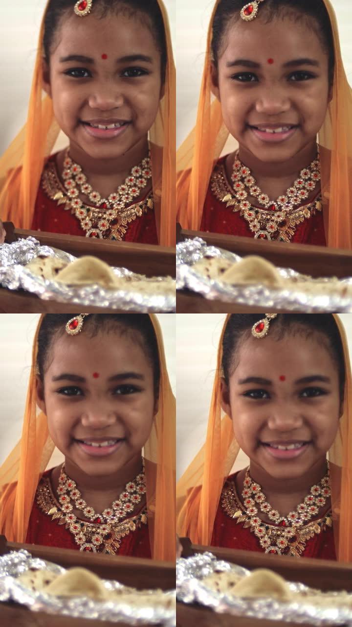 一个吃印度菜的女孩