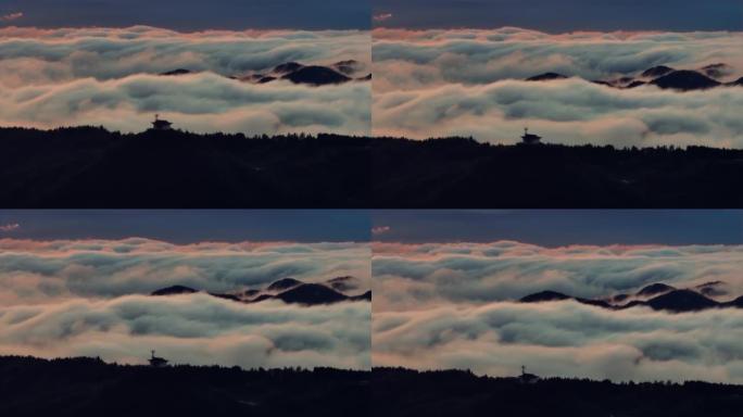 云雾笼罩的高山丘陵的鸟瞰图