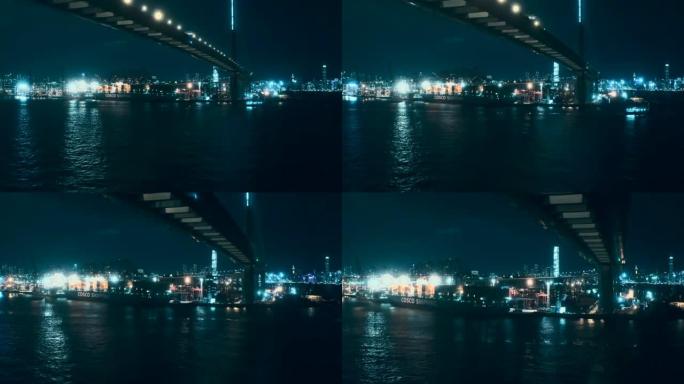 夜间昂船洲大桥及青沙公路无人驾驶飞机景观