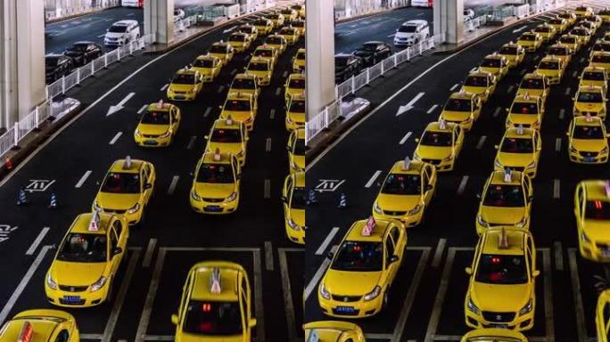 T/L PAN黄色出租车在机场出口排队