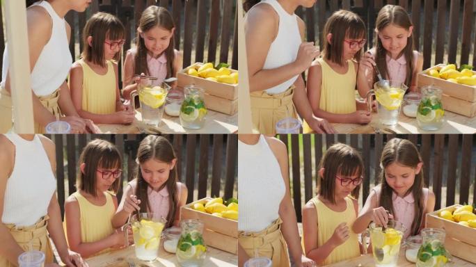10岁女孩在户外做柠檬水