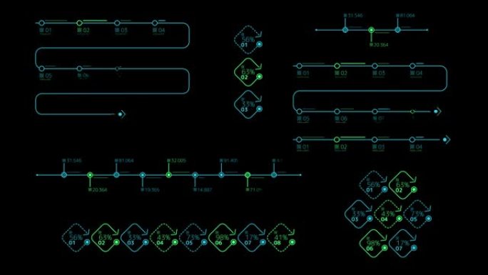 黑色背景上的信息图表彩色时间线