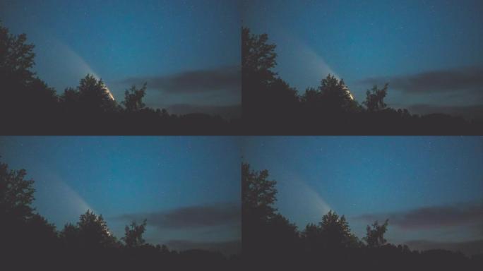 傍晚天空上落下的彗星。时间流逝