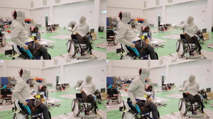 轮椅击剑运动员比赛。
