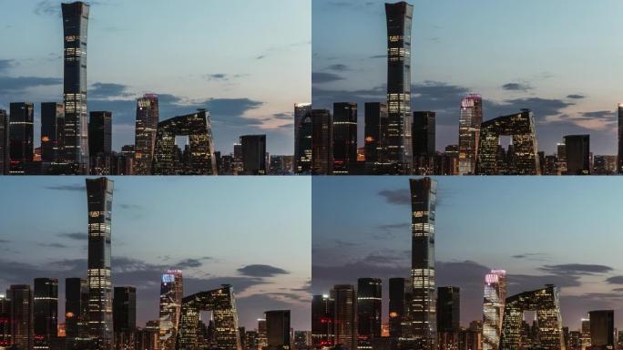 黄昏时北京天际线和市中心的T/L PAN鸟瞰图/中国北京