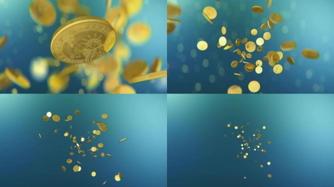 一美元金币在慢动作中跳跃4K