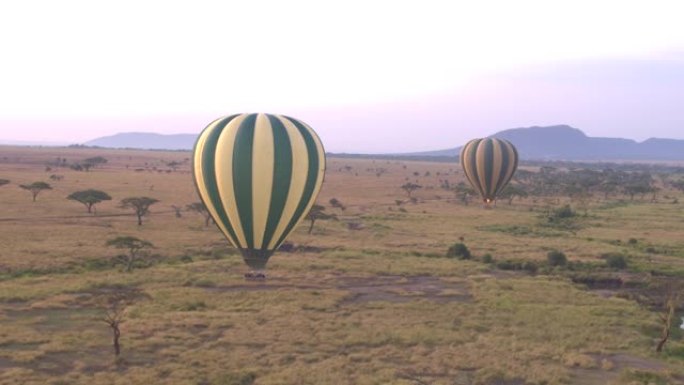 空中: 游客享受热气球穿越非洲荒野。