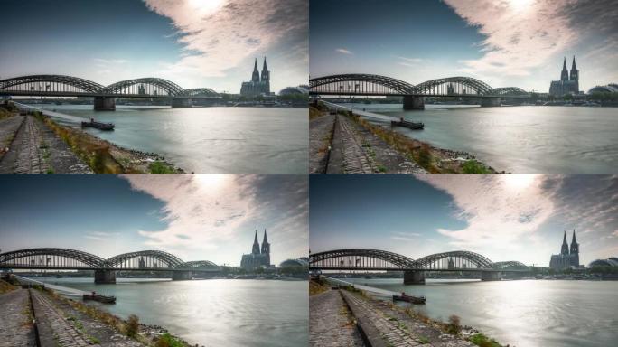 科隆和莱茵河的天际线-延时跟踪拍摄