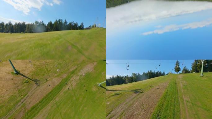 晴天的空中滑雪场林地树影无人机竞欧洲风光