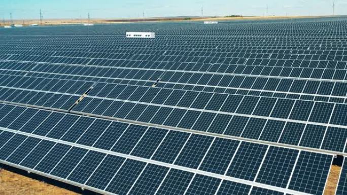 太阳能发电，太阳能电池板，太阳能农场概念。成排的太阳能电池高速拍摄