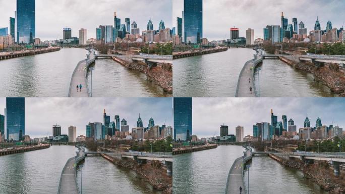 费城城市景观和城市天际线的时间流逝