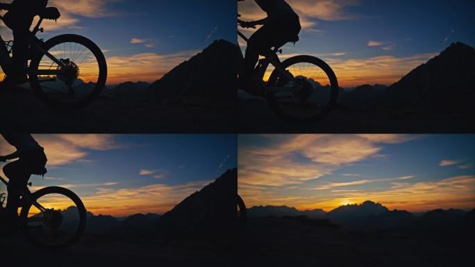 在风景秀丽的日出山上追踪骑自行车的人