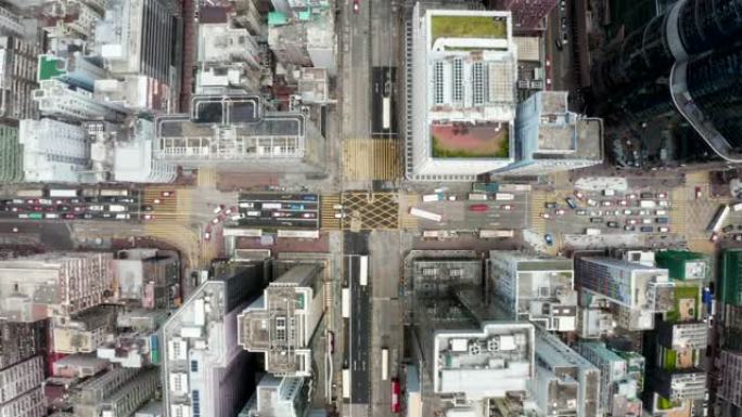 旺角区的街道。建筑和交通背景。香港摩天大楼鸟瞰图，俯视图